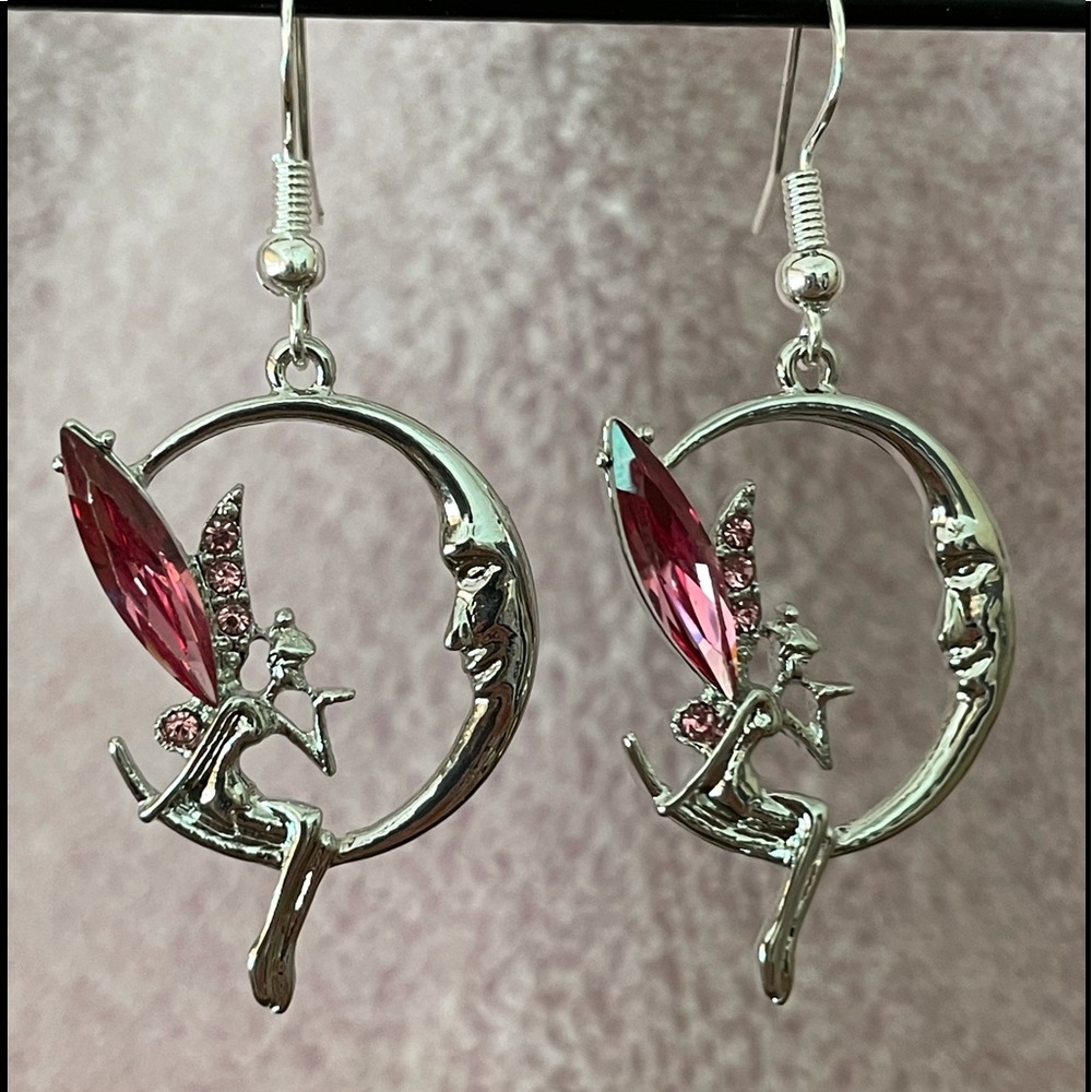 Fairy on Moon Earrings - Picture 2 of 4